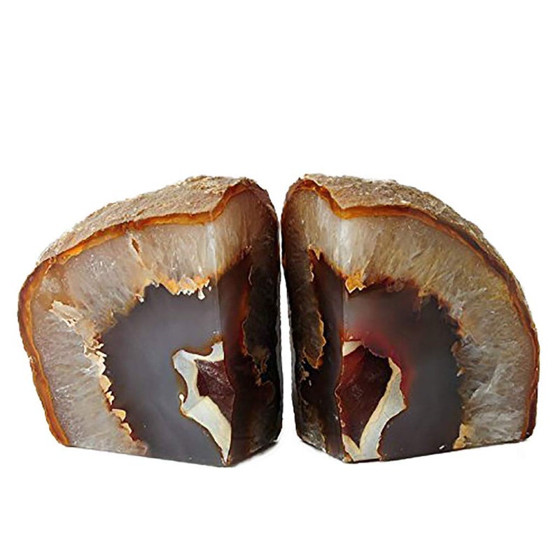 AMOYSTONE Agate Book Ends Shelves Decorative Geode Bookend Large Crystal Bookends Quartz Decor Nature Brown with Rubber Bumpers(1 Pair, 4-6 LBS) - Image 1